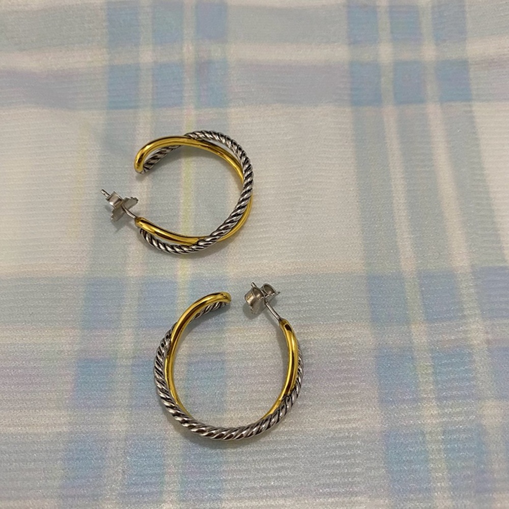 David Yurman Double Hoop Earrings In Gold And Silver
